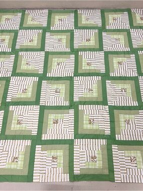Handmade Floral Log Cabin Patchwork Cotton fabric Queen size Quilt Top/Topper